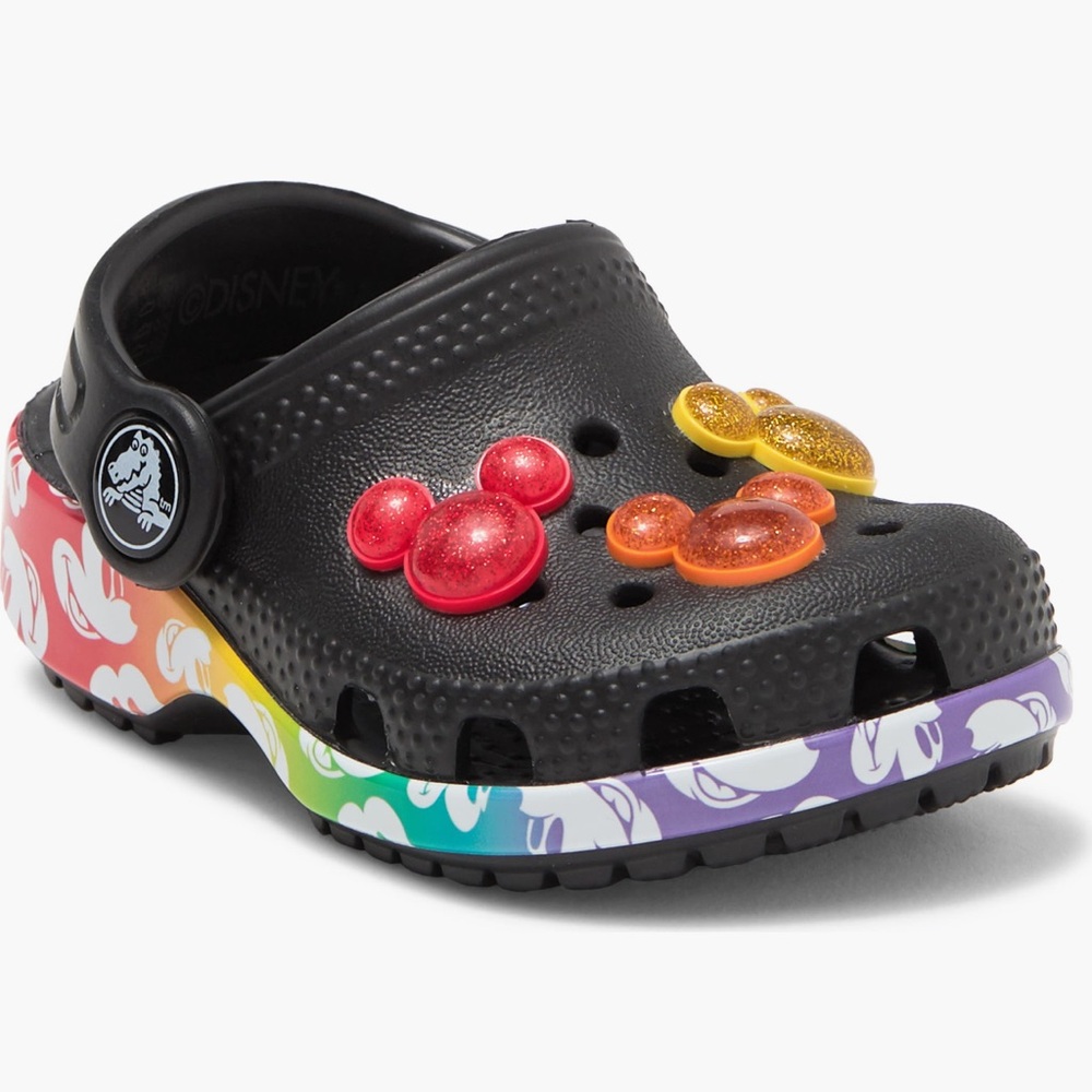 CROCS Black and Red Water Shoes with Mickey Mouse Charms